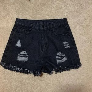 Black denim shorts